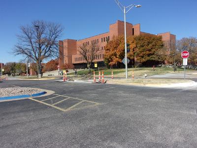 Photo of ADA parking spot SE of Ahlberg Hall. 