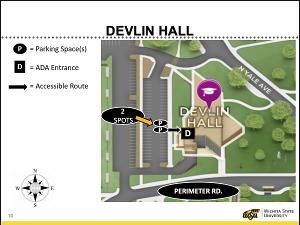 Campus Map of ADA parking and accessible route