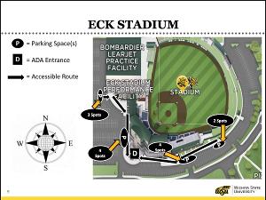 Campus map of ADA parking and accessible route.