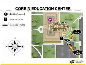 Alt Campus Map of Corbin Hall ADA Parking and Accessible Route