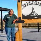 Sandra Reddish, Western Sites Coordinator for the Nebraska State Historical Society Foundation, is at the foundation’s newest project: the “Walk to the Rock” trail at Chimney Rock near Scottsbluff, Nebraska.