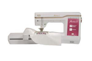 Embroidery-focused platform; used for garments, home décor, multi-hoop positioning (exact feature set depends on the Meridian/BLMA configuration).