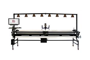 Longarm quilting on quilt tops/backings; used for automated or guided quilting patterns.