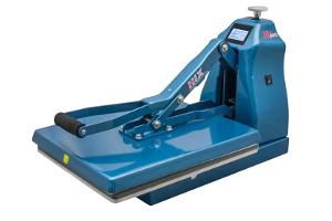 Heat transfer press for garments and flat substrates; used for production transfer work.