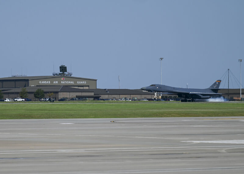 B-1B Bomber plane landing at the McConnell Air Force Base at WSU NIAR