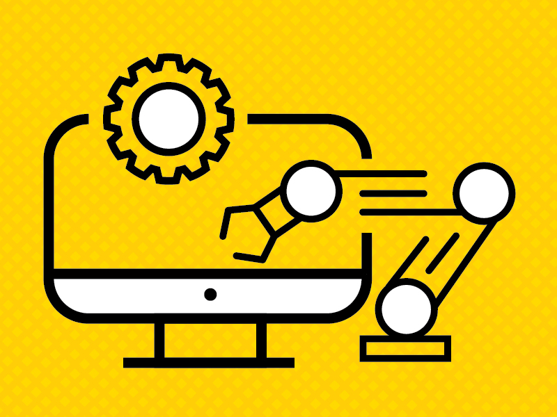 Robotic arm and computer icon