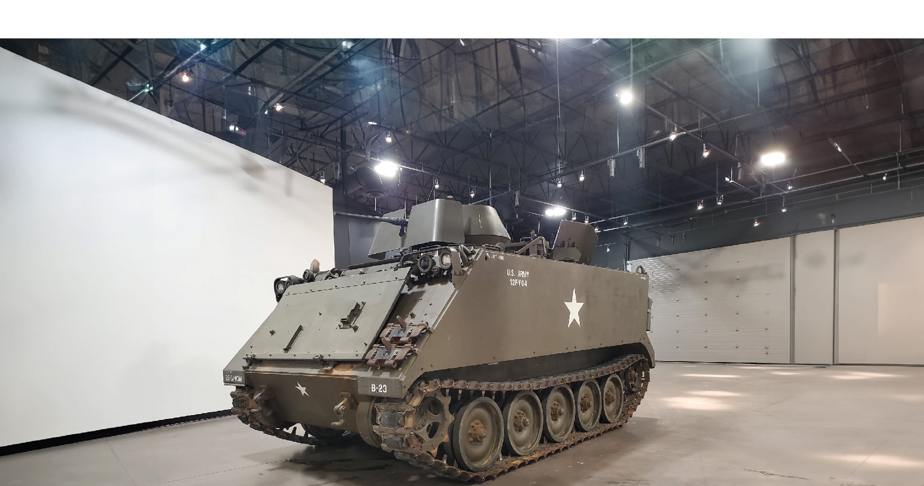 Armored vehicle on showroom floor