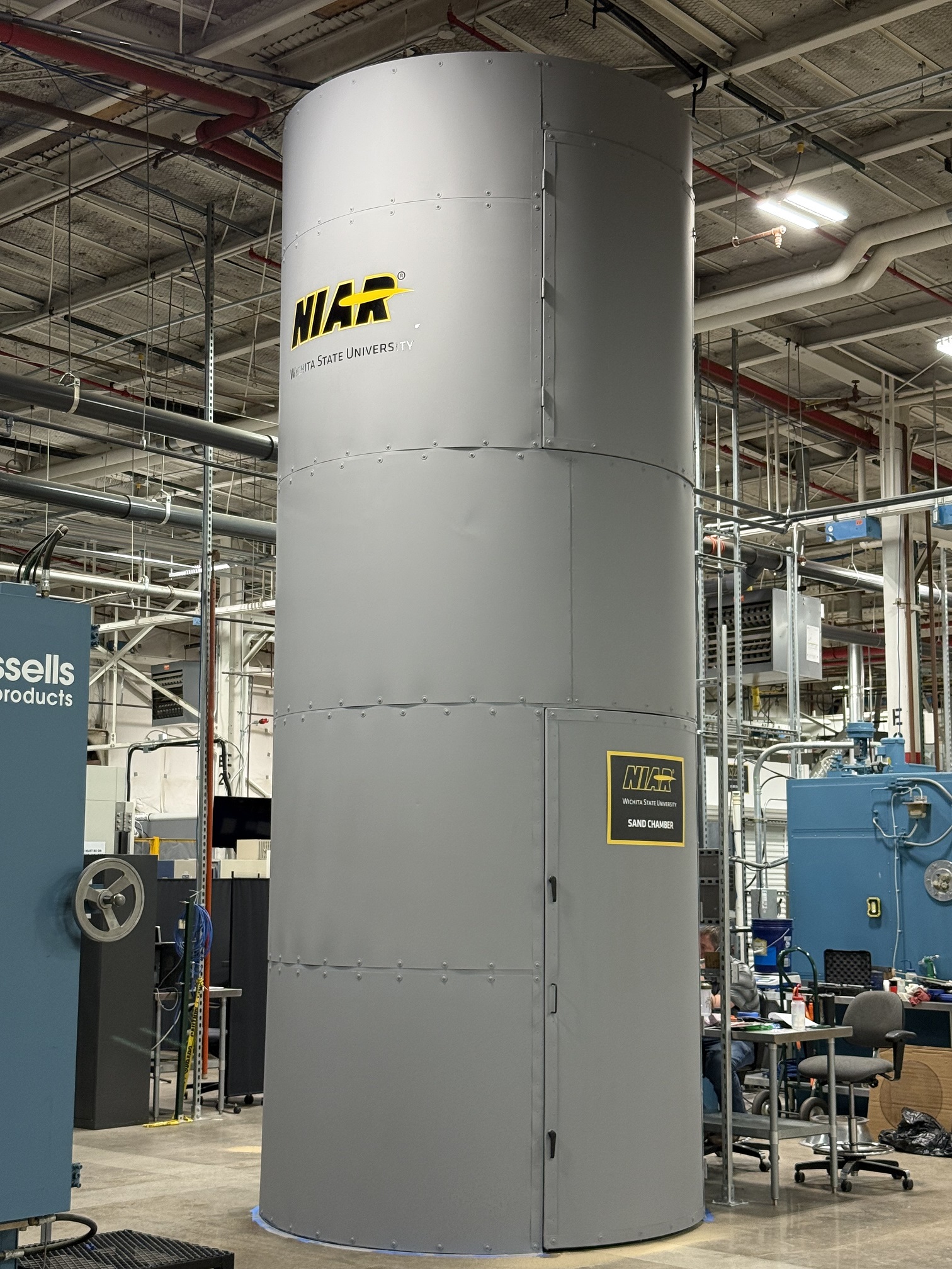 NIAR's new blowing sand test chamber situated in the Environmental Test Lab
