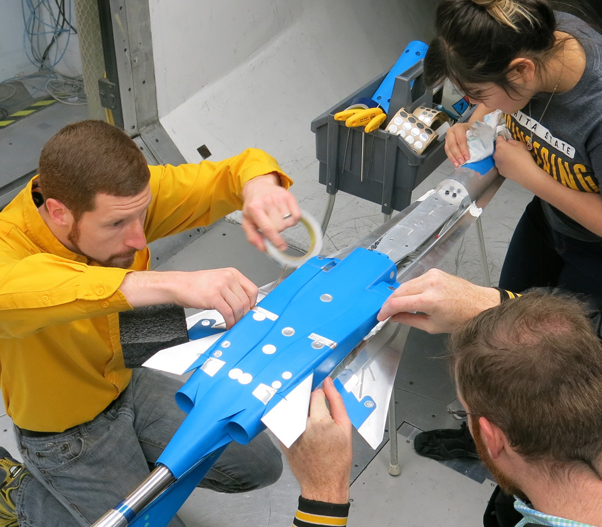 Kevin Kelly working on a test model for a wind tunnel test 