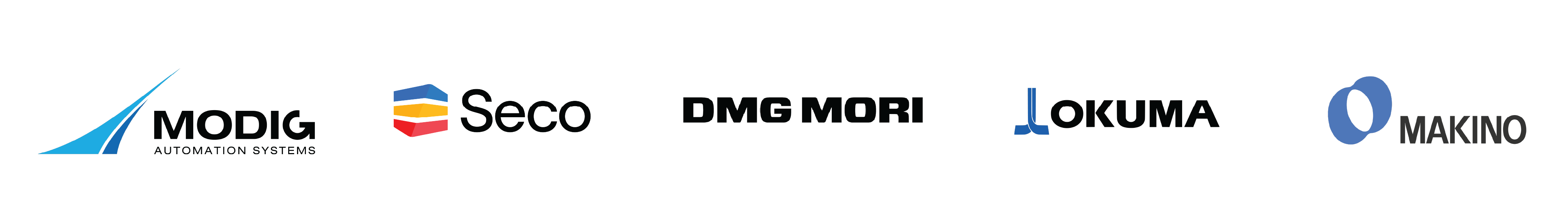 MODIG logo, Seco logo, DMG MORI logo, OKUMA logo, MAKINO logo