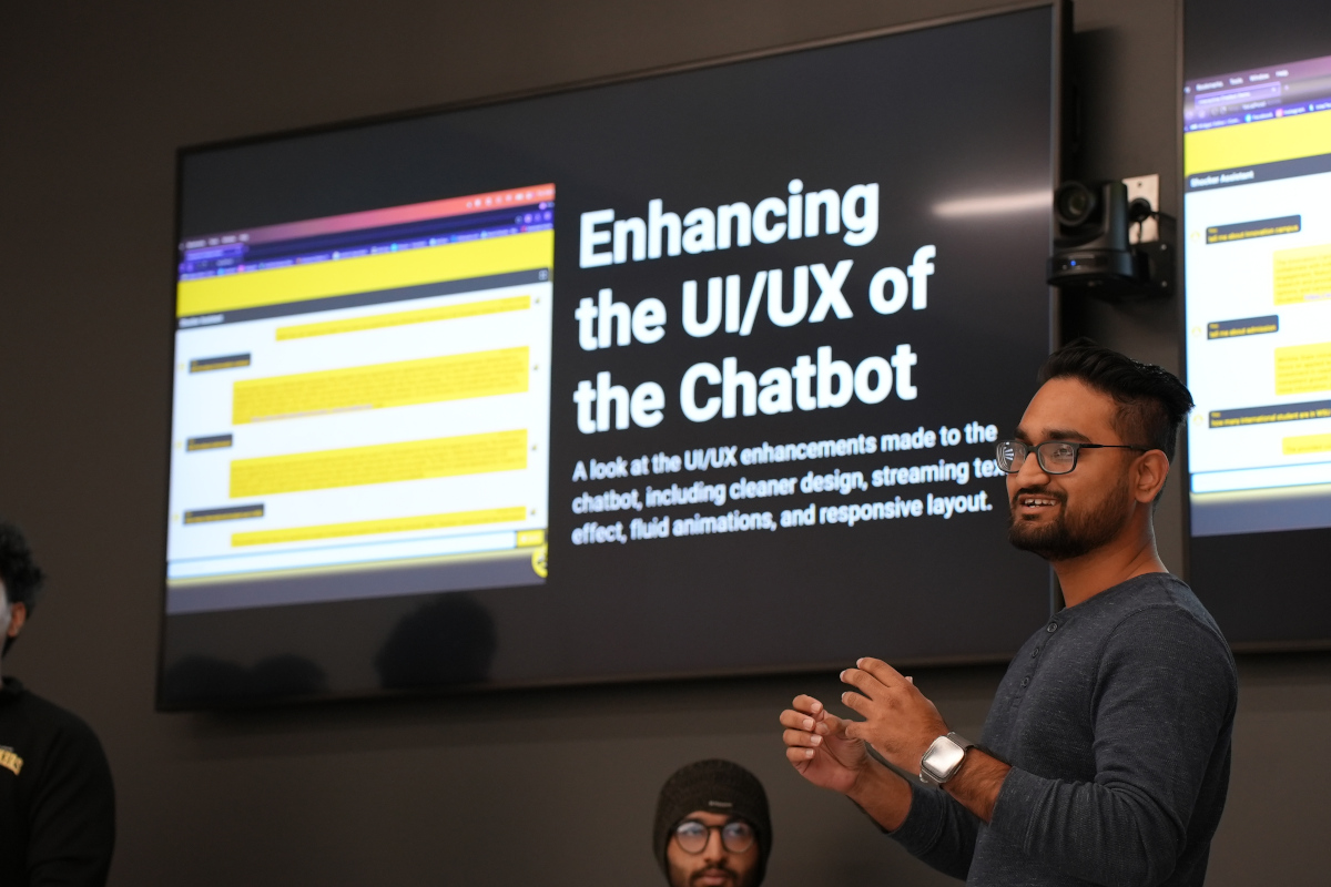 The TIE AI Team presenting to a group.