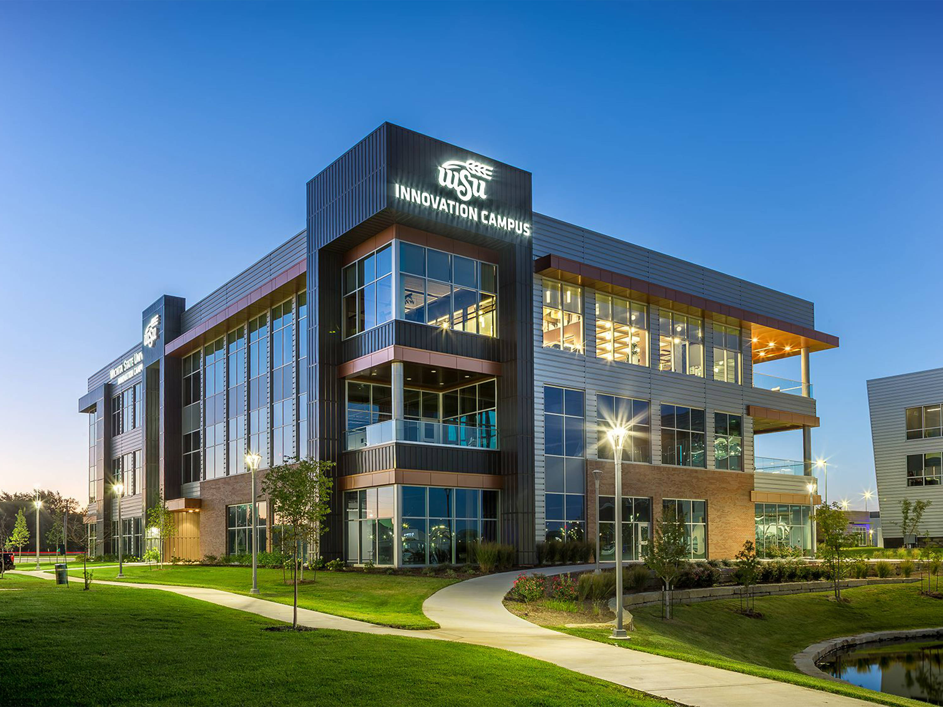 WSU Partnership Building 11 at dusk