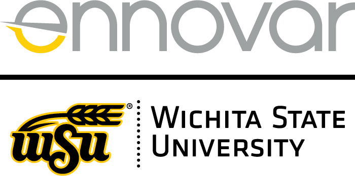 The ennovar logo stacked ontop of the Wichita State University logo.