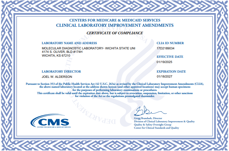 MDL's CLIA certification. This certificate is valid from January 19, 2025 to January 18, 2027