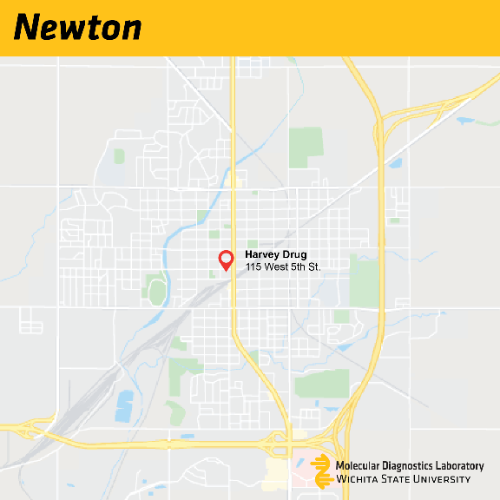 Map of Testing locations in Newton