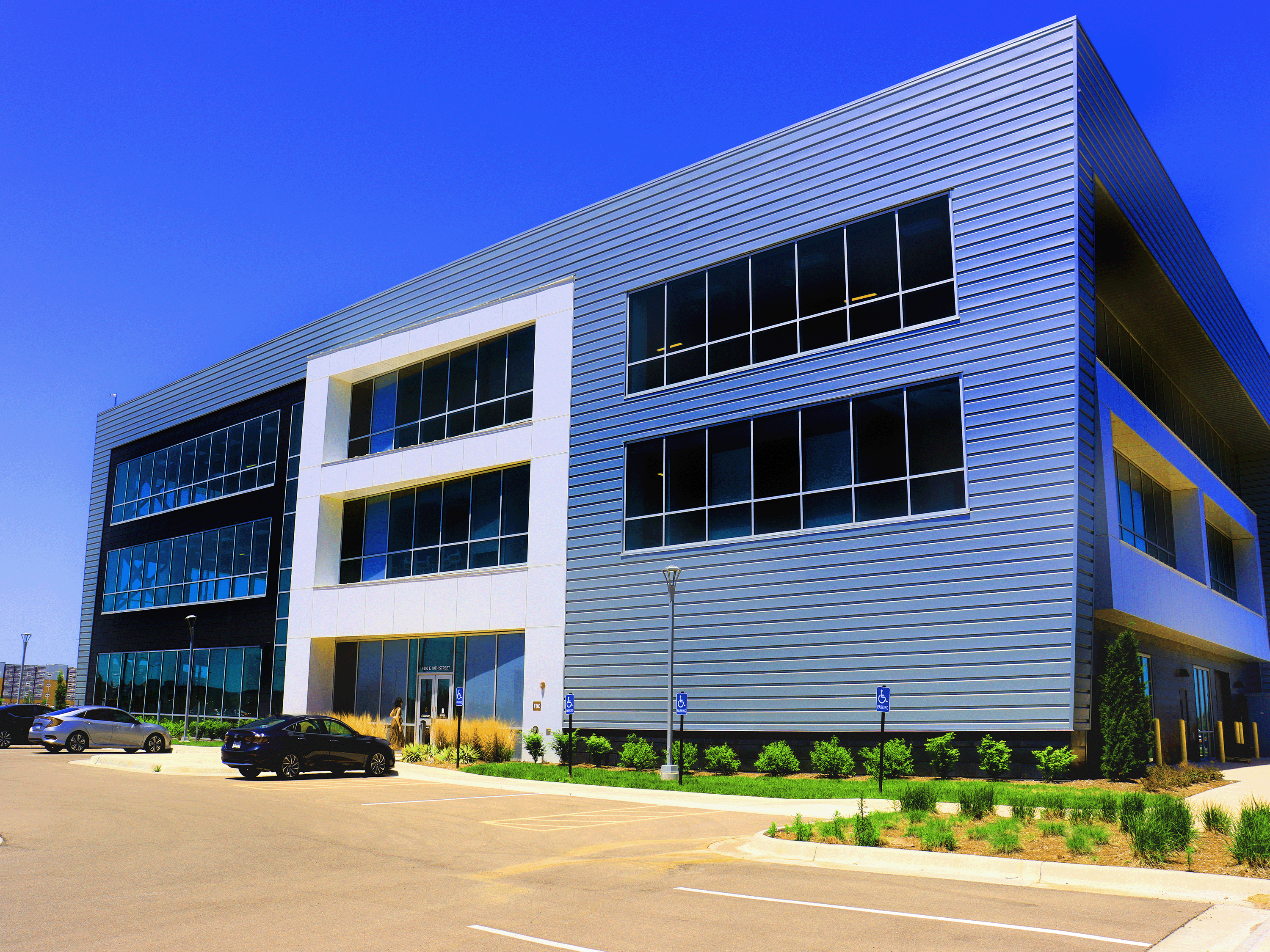 Exterior shot of a partnership building on the Wichita State Innovation Campus
