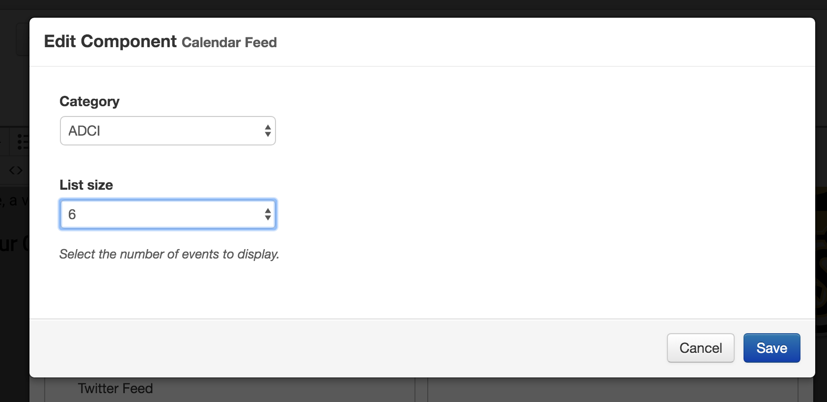 Image showing the Edit Component portion of the Component dialog box