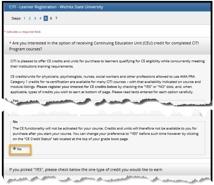 a. Choose “No” for CE Credits