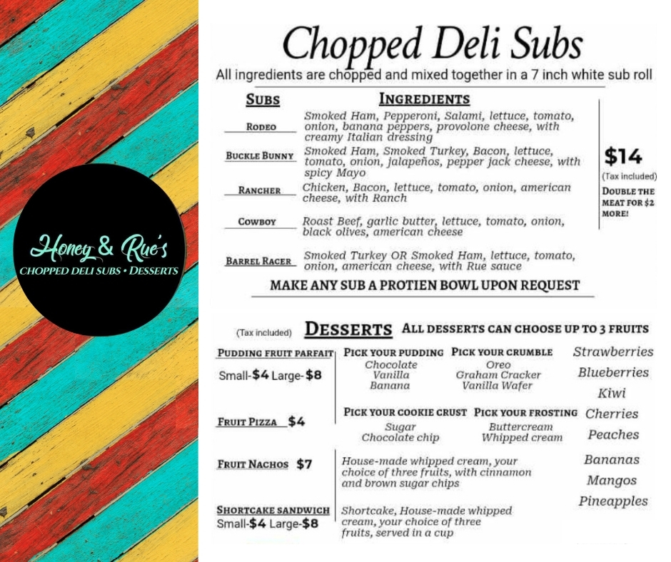 Honey & Rue's Menu