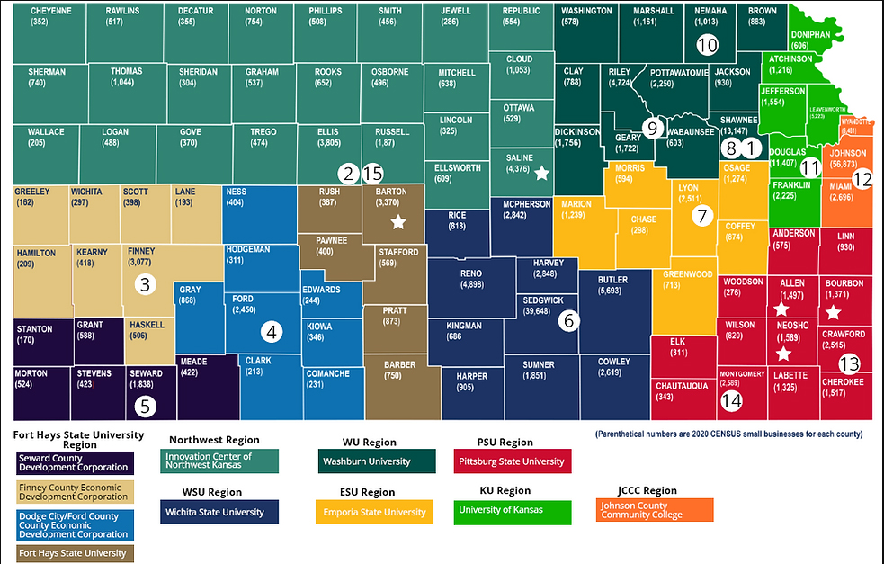 Kansas Small Business Development Center Regional Map