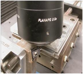 Microscope for analyzing results of the steel cutting. 