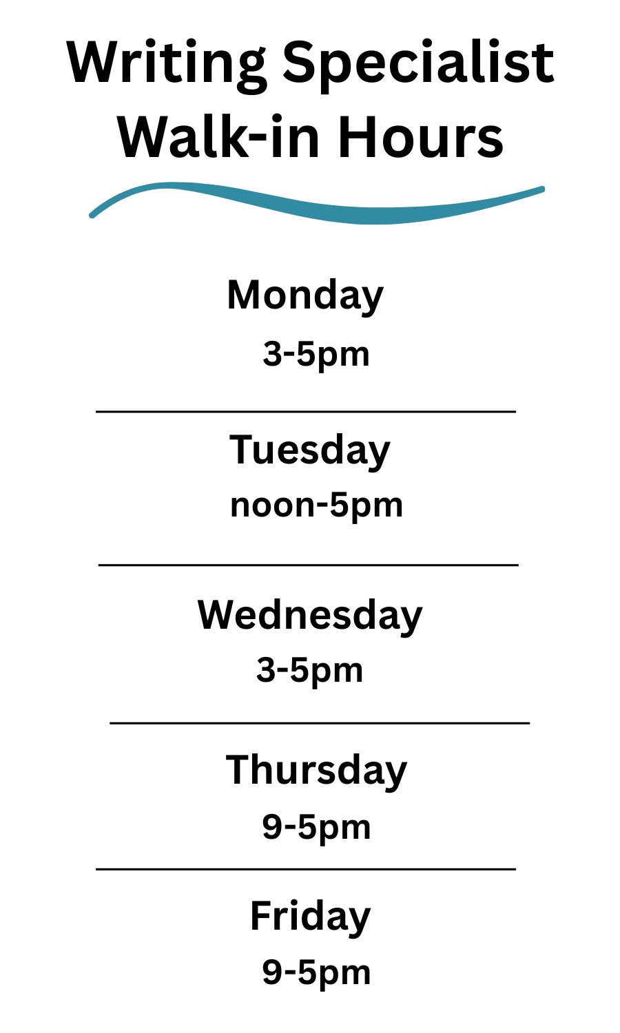 writing specialist hours