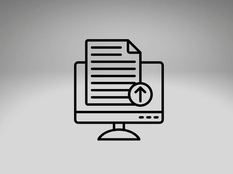 line drawing of computer with report