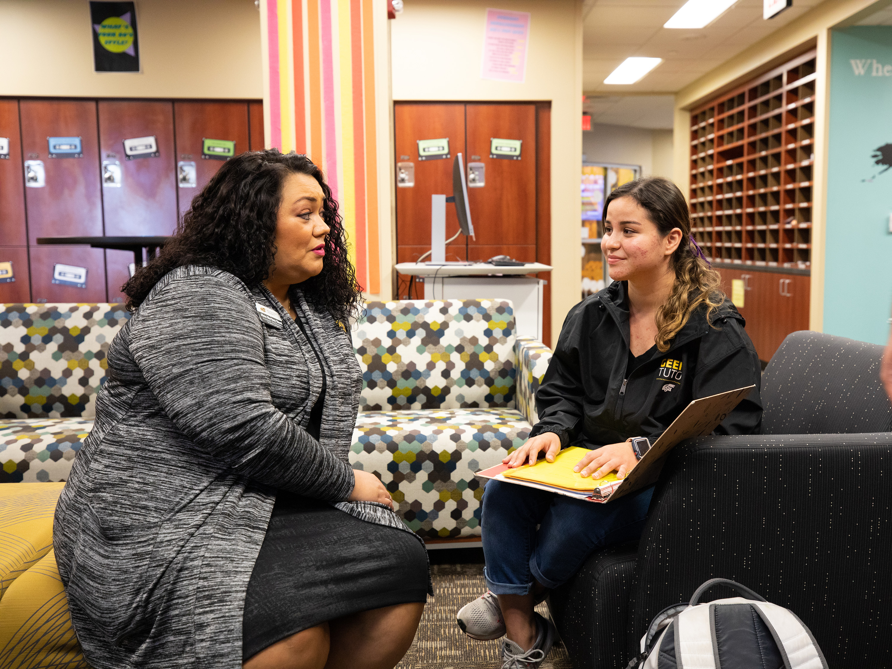 Alicia Newell talks to a student in Student Involvement.