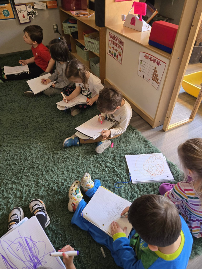 Children practicing writting