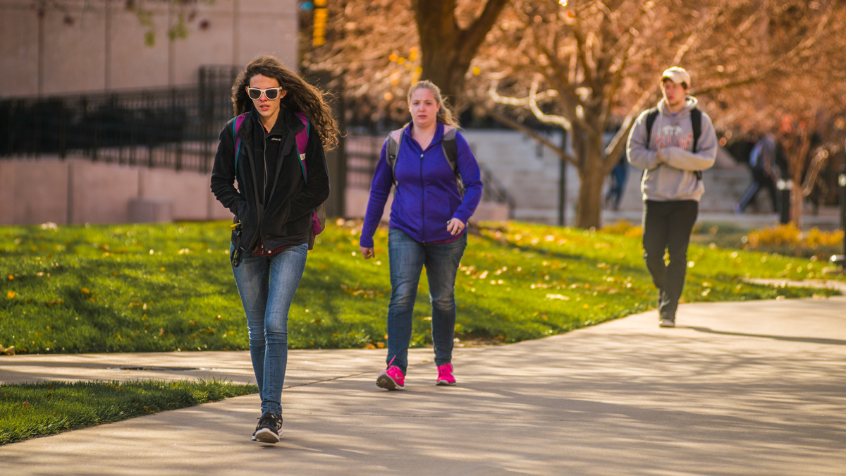 students walking on campus