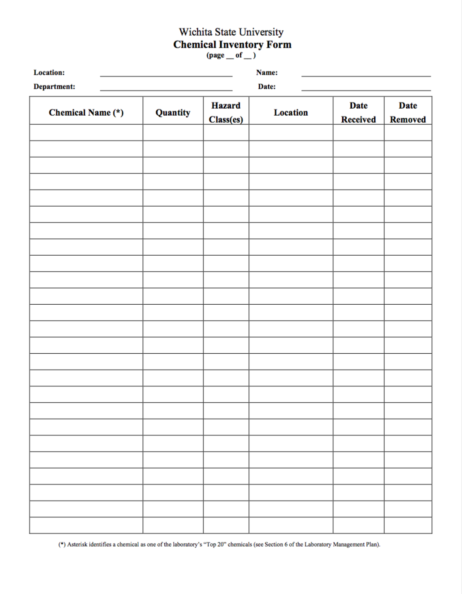 Printable Chemical Inventory Form