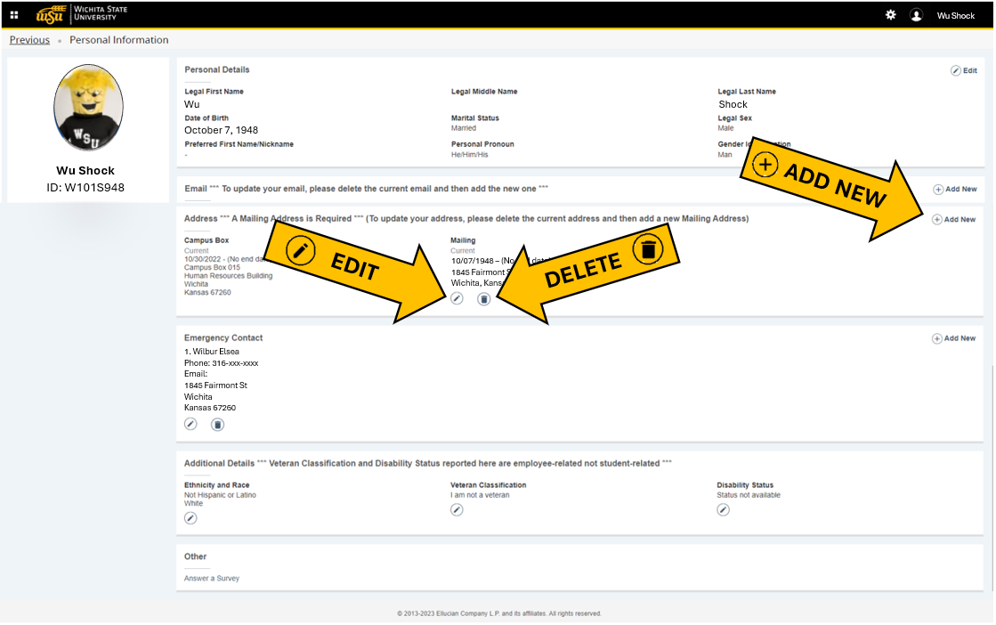 More personal information screenshot to edit, delete, or add new data.