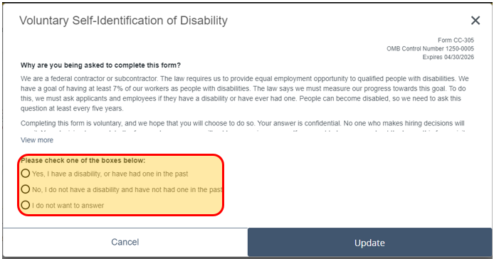 Voluntary Self-Identification of Disability