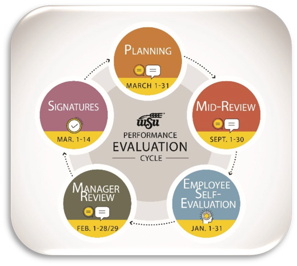 Evaluation Cycle graphic circles and arrows in a cirlce