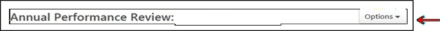My performance annual performance review page with an arrow pointing towards the options drop down menu on the right of the screen