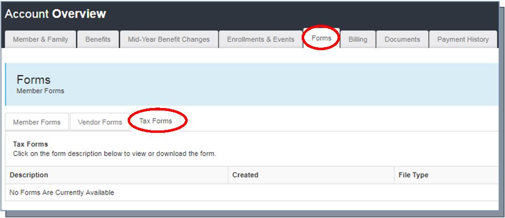 Navigate to the "Forms" tab, then select "Tax Forms"