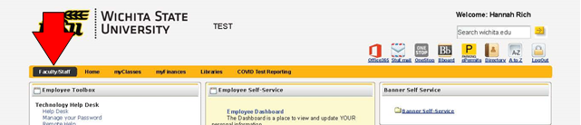 the login screen of myWSU. A red arrow points to the faculty/staff tab.