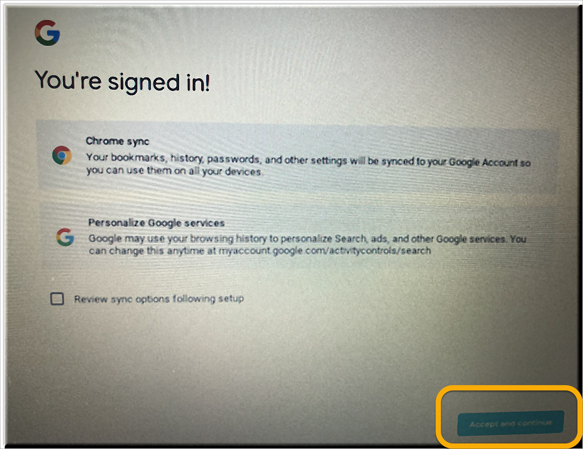 You're signed in prompt