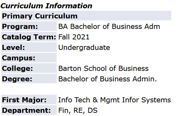 Degree evaluation information in advisor dashboard