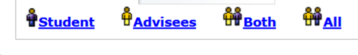 Icons of the "student", "Advisees," "Both", and "All" in the dashboard.