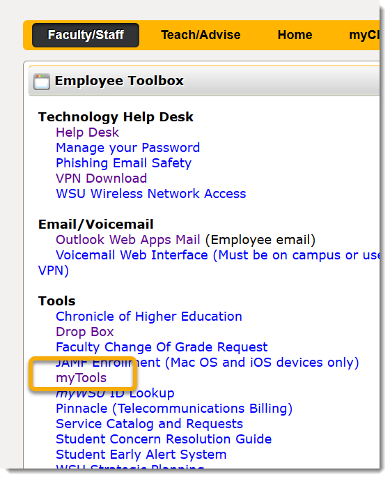 myTools in myWSU