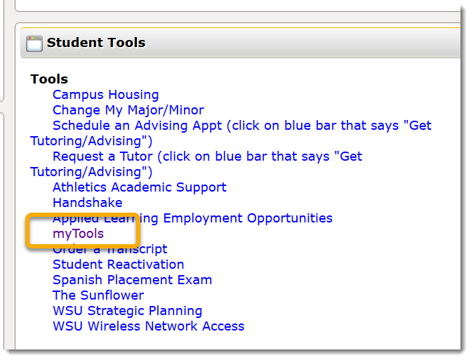 myTools in Student myWSU