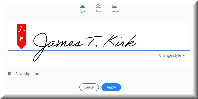 Typed name signature