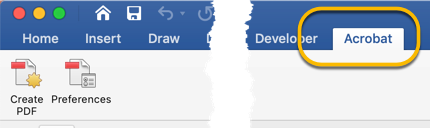 Acrobat tab in Word