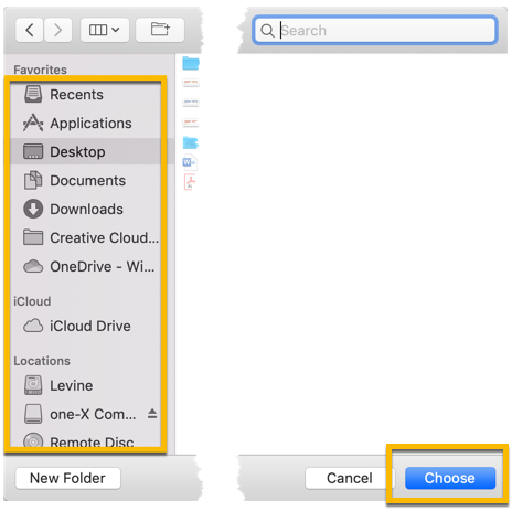 Browse for a location