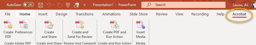 Acrobat tab in PowerPoint ribbon