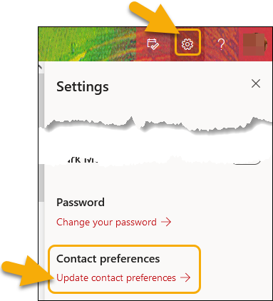 Image of Settings icon and update contact preferences