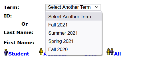 A visual representation of the drop down list being opened, showing available terms.
