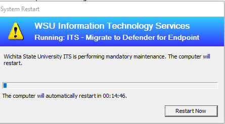 Screenshot of system restart message. 