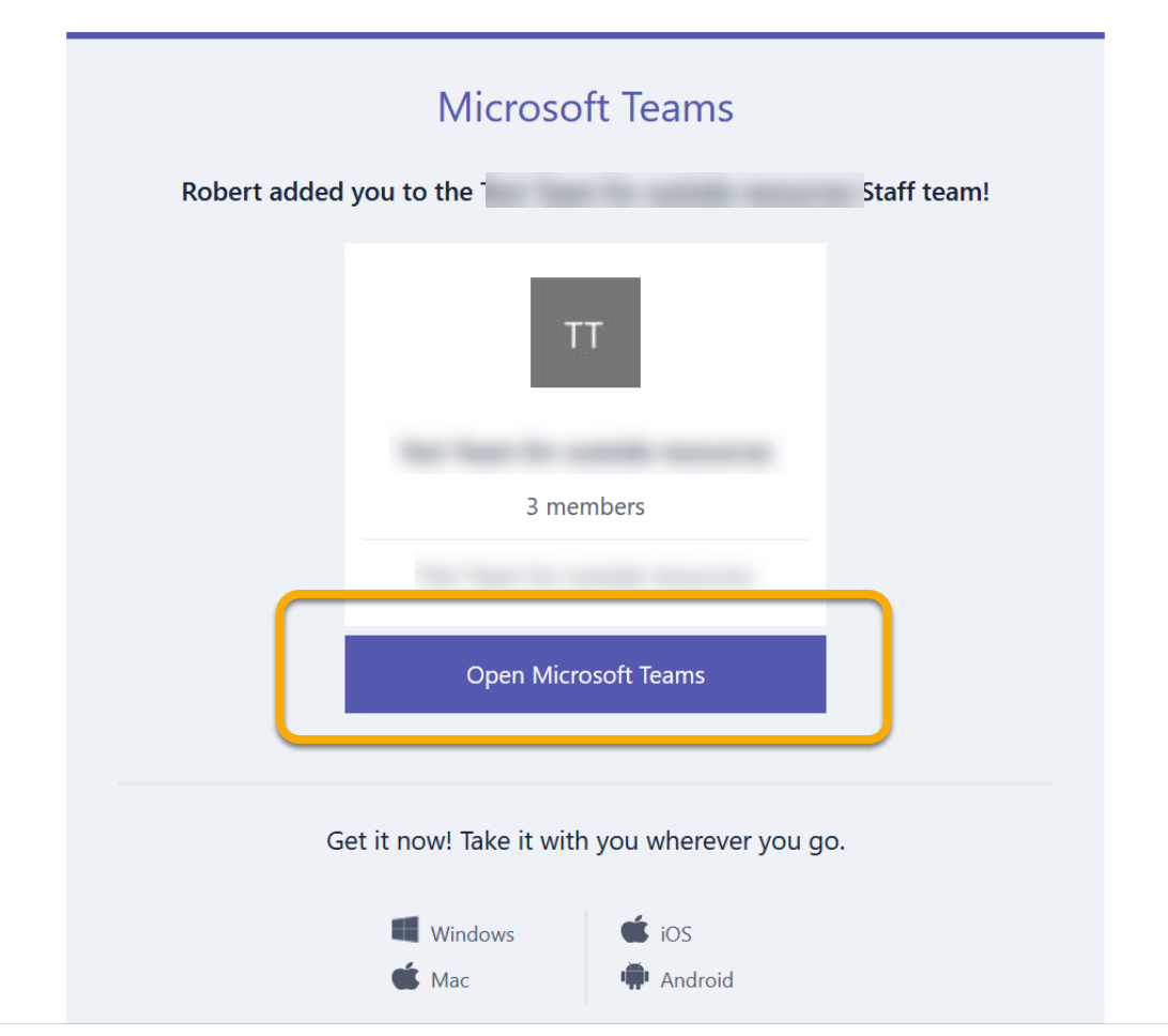 Open MS Teams button